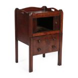 A George III Mahogany Tambour Fronted Bedside Commode, late 18th century, the tray top above a