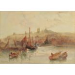 Frank Rousse (exh.1890-1915) A view of Whitby Abbey from the Harbour Signed, watercolour, together