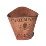 A 1930's French Red Painted Grape Picker's Hod or Bin Bucket, the galvanised metal body decorated