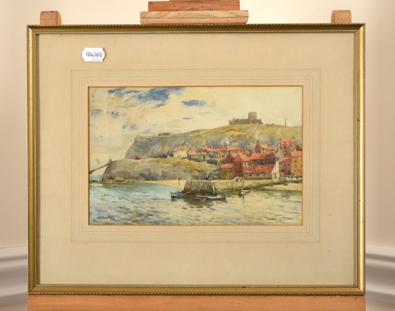 Albert George Stevens (1863-1925) A view of Whitby Abbey from the Harbour Signed, watercolour, - Image 2 of 3