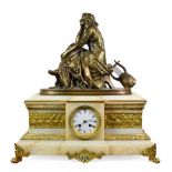 An Onyx and Gilt Bronze Striking Mantel Clock, circa 1870, surmounted by a gilt bronze figure of a