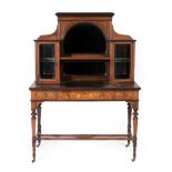 A Late Victorian Rosewood and Marquetry Inlaid Writing Desk, circa 1890, the superstructure with