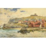 Albert George Stevens (1863-1925) A view of Whitby Abbey from the Harbour Signed, watercolour,