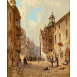 Jane Vivian (fl.1861-1877) Street Scene, Koblenz Signed, oil on canvasboard, 57.5cm by 47.5cm See