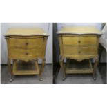 ~ A Pair of French Style Gilt Painted Two-Drawer Bedside Tables, modern, of serpentine shaped