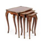 A Set of Three Rosewood, Parquetry and Gilt Metal Mounted Nesting Tables, early 20th century, in