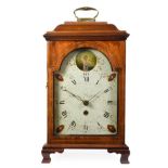A Mahogany Alarm Table Timepiece, 18th century and later, inverted pediment with carrying handle,