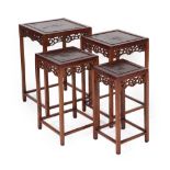 A Nest of Chinese Hardwood and Inlaid Quartetto Tables, circa 1900, each inlaid with various