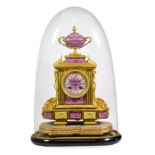 A Gilt Metal Pink Porcelain Mounted Striking Mantel Clock, retailed by Cattaneo & Co, circa 1890,
