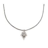 A Diamond Pendant on Chain, the abstract pendant set throughout with round brilliant cut diamonds,