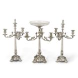 A Three-Piece Victorian Silver Plate Table-Garniture, Apparently Unmarked, Circa 1880, each piece on
