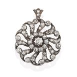 An Early 20th Century Diamond Cluster Pendant, of openwork wheel design, an old cut diamond within a
