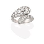 A Diamond Snake Ring, the snake head and tail set throughout with round brilliant cut diamonds in