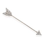 An Edwardian Diamond Surete Arrow Pin, circa 1900, set throughout with eight-cut diamonds in white