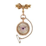 A Lady's Enamel and Split Pearl Set Fob Watch, circa 1900, gilt finished cylinder movement, pink