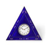 A Blue Enamel Triangular Shaped Strut Timepiece with an Interesting Engraved Inscription ''S/S
