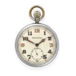 A Nickel Plated Military Open Faced Pocket Watch, signed Jaeger LeCoultre, circa 1940, (calibre 467)
