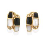 A Pair of Enamel, Mother-of-Pearl and Diamond Earrings, formed of two graduated bands composed of