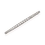 A Diamond Bar Brooch, the tapering bar set throughout with graduated old cut diamonds, in white claw