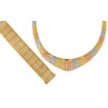 A Fancy Link Necklace, formed of textured tri-coloured graduated links, length 44.5cm; and A Similar