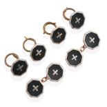 An Onyx Cufflink and Button Set, a pair of cufflinks and four buttons, of octagonal onyx form within