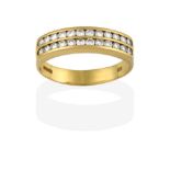 An 18 Carat Gold Diamond Half Hoop Ring, the two rows of round brilliant cut diamonds in yellow