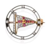 An Edwardian Diamond and Ruby Brooch, of yachting interest, the circular openwork frame with a