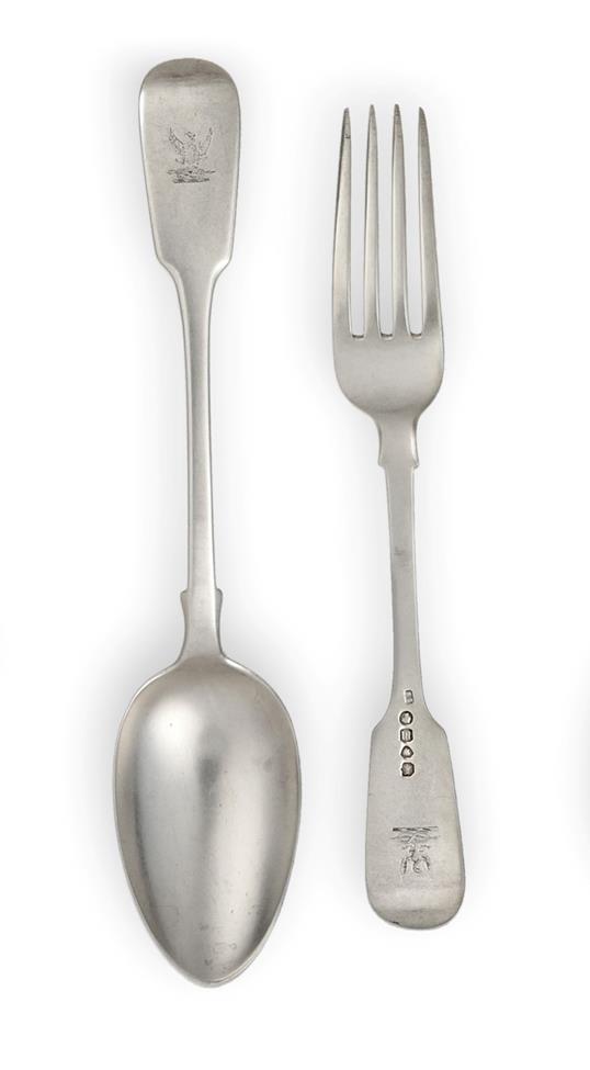 A Collection of George III and Later Silver Flatware, Various Maker's and Dates, Fiddle pattern,