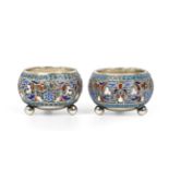 A Pair of Russian Silver and Enamel Salt-Cellars, Maker's Mark GK, Possibly For Gustav Klingert,