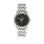 A Stainless Steel Calendar Centre Seconds Wristwatch, signed Omega, model: De Ville, circa 2000,