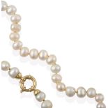 A Single Row Cultured Pearl Necklace, the forty-four irregular shaped cultured pearls knotted to a