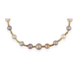 A Titanite and Cultured Pearl Necklace, faceted titanite roundel beads spaced by cultured pearls,