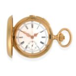 An 18 Carat Gold Full Hunter Chronograph Minute Repeating Pocket Watch, circa 1900, lever