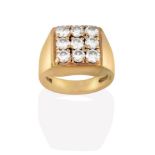 A 9 Carat Gold Diamond Cluster Ring, nine round brilliant cut diamonds in a square arrangement, in