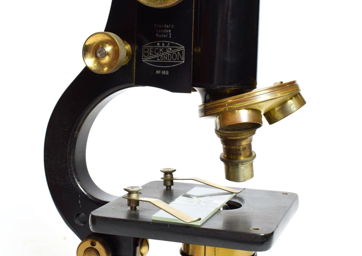 R & J Beck Standard London Model I Microscope no.168, with fine/course focussing three lens - Image 2 of 2