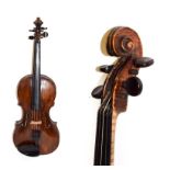 Violin 13 15/16'' one piece back, branded on back 'G.B.G' in rectangular box, handwritten label
