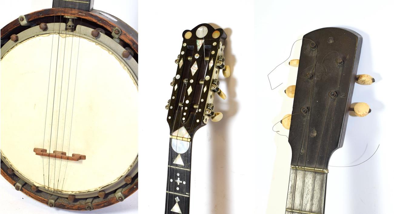 Banjo five string, 10 1/2'' head, open back, 31 lugs, various mother-of -pearl inlay shapes to - Image 2 of 2