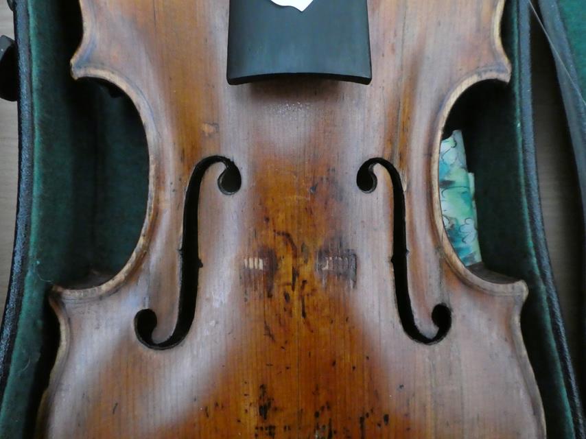 Violin 14'' two piece back, ebony fingerboard, no label, shows evidence of head/neck graft (cased - Image 5 of 5