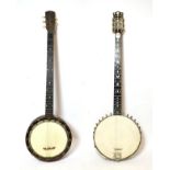 Banjo five string, 10 1/2'' head, open back, 31 lugs, various mother-of -pearl inlay shapes to