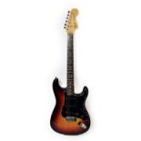 Fender Stratocaster Guitar 1976 serial no.7667692, Made in USA, black sunburst finish with black