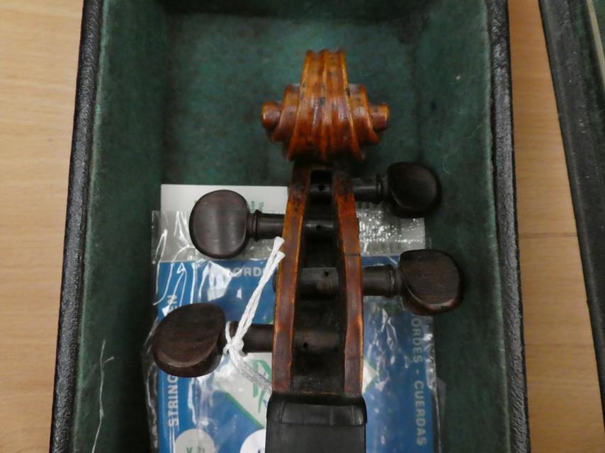 Violin 14'' two piece back, ebony fingerboard, no label, shows evidence of head/neck graft (cased - Image 2 of 5