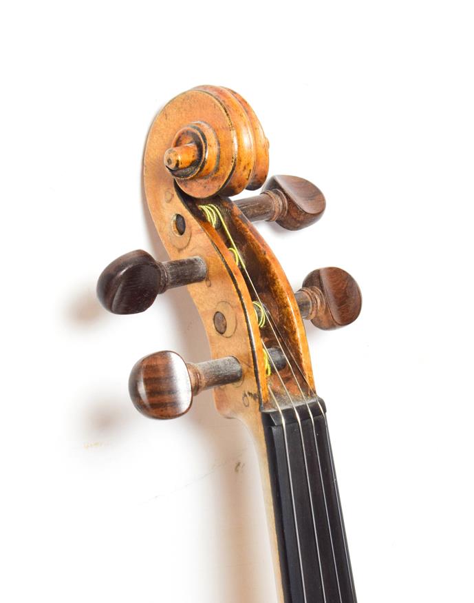 Violin 14 1/8'' two piece back, ebony fingerboard, labelled 'Nicolaus Amartus Cremonen Hieronymi - Image 2 of 6