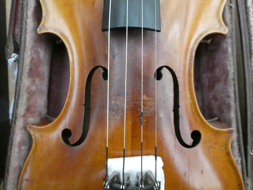 Violin 14 1/8'' two piece back, ebony fingerboard, labelled 'Nicolaus Amartus Cremonen Hieronymi - Image 6 of 6