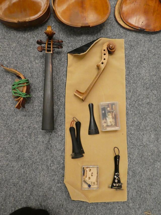 Three Violin Bodies in various states of dissassembly, with some accessories and a small quantity of - Image 3 of 50