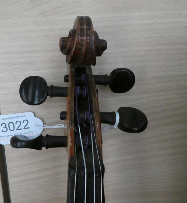 Violin 14'' two piece back, with illegible label - Image 2 of 5