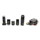 Various Cameras And Lenses including Praktica L, Ensign Prontor II; Tamron f5.6 300mm, Ozeck II f2.8