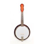 Ukelele Banjo, 8 1/2'' head, 16 fret, stamped 'George Formby', wooden resonator, rear of headstock