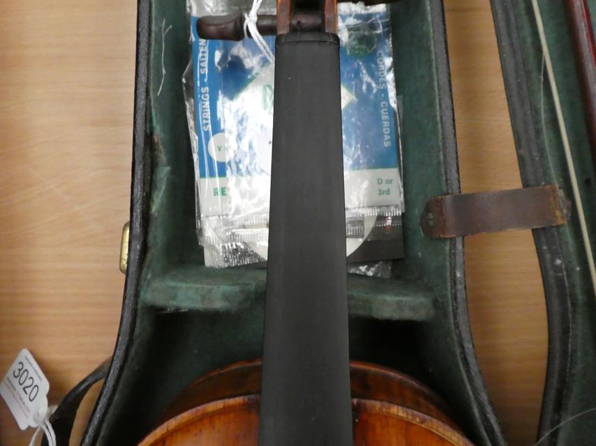 Violin 14'' two piece back, ebony fingerboard, no label, shows evidence of head/neck graft (cased - Image 3 of 5