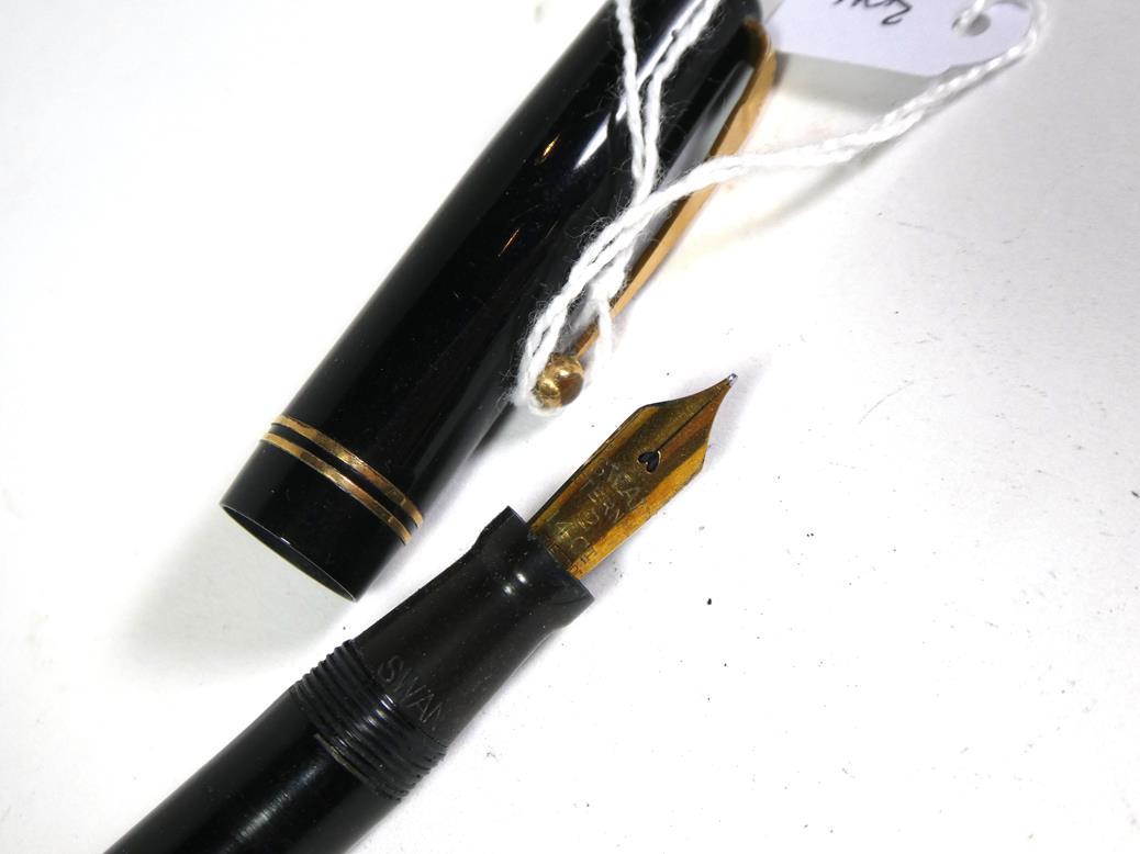 Two Swan No.2 fountain pens with nibs stamped 14ct, a Swan No.3 fountain pen with nib stamped - Image 4 of 6