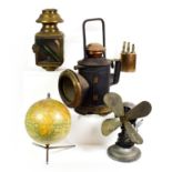 ~ Metalwares etc including two lanterns, adjustable small Numax electric fan and a mid century